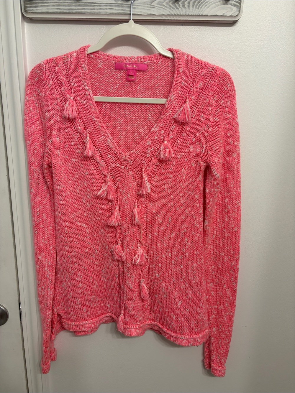 Lilly Pulitzer Pink Tassel V-Neck Sweater